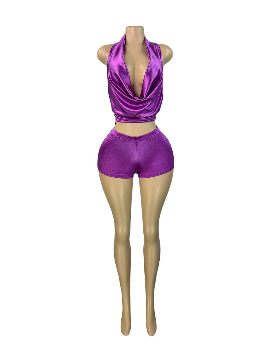 Joskaa Backless Halter Crop Two Piece Set - two piece set image 4