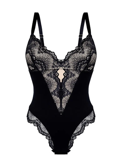Women's Lace Patchwork Bodysuits V-neck Bodysuit