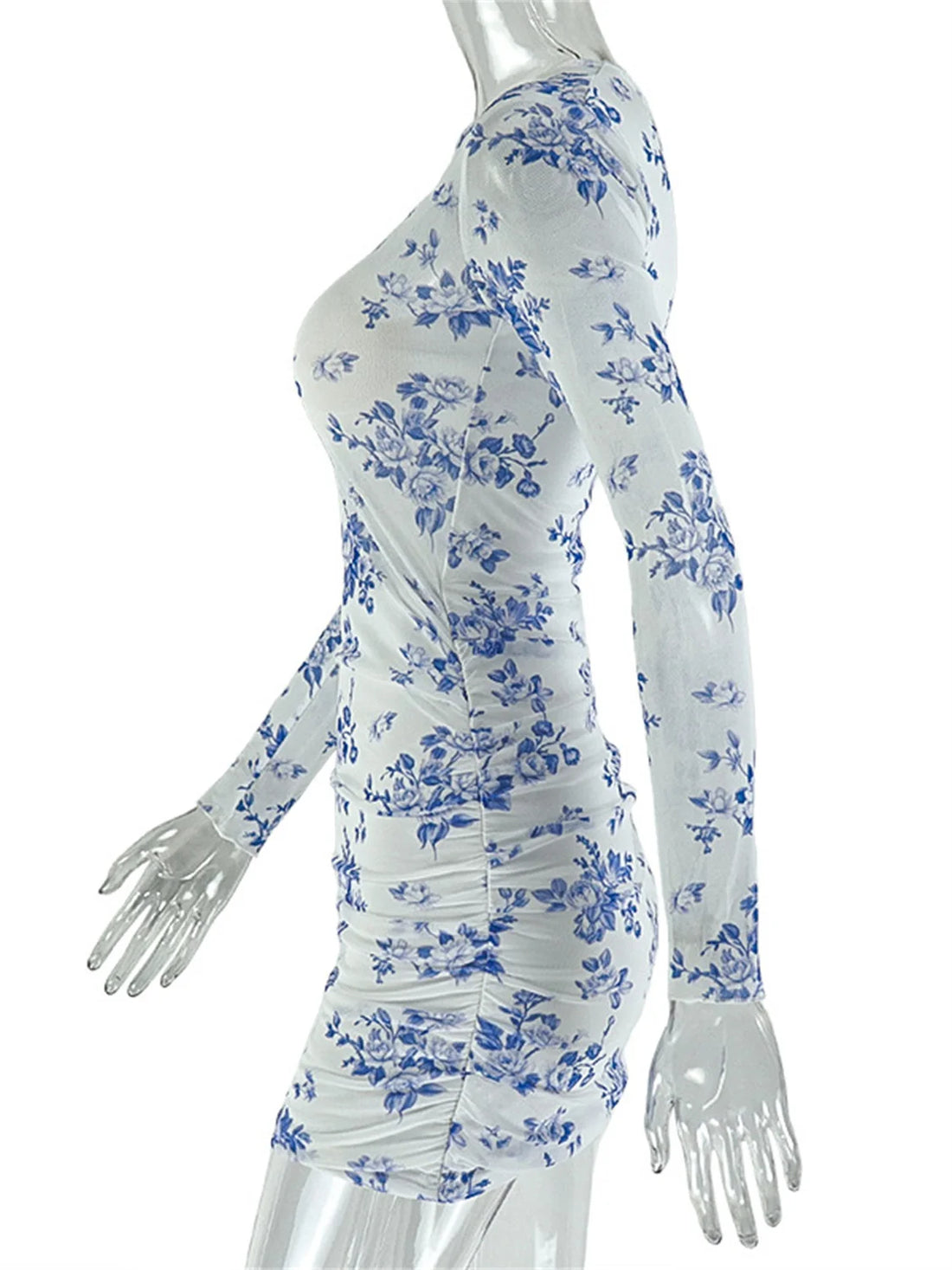 Joskaa Floral Print Ruched Long Sleeve Bodycon Mini Dress - mini dress image 3