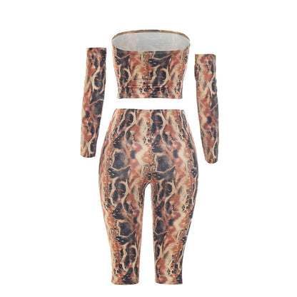 Women's Snake Print Strapless High Waist Two Piece Set - Detail View 6