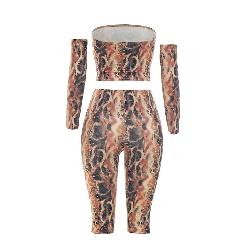Women's Snake Print Strapless High Waist Two Piece Set - Detail View 6
