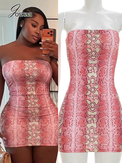 Women's Snake Print Backless Strapless Mini Dress – Women's Fashion Wholesale – Front View