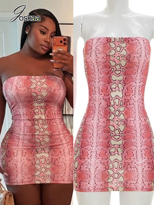 Women's Snake Print Backless Strapless Mini Dress – Women's Fashion Wholesale – Front View