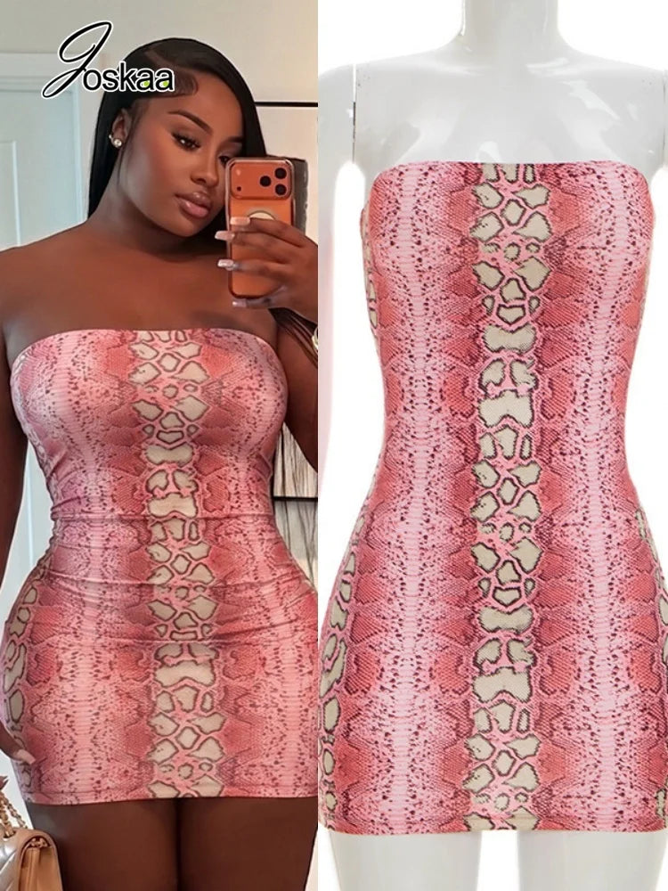 Women's Snake Print Backless Strapless Mini Dress – Women's Fashion Wholesale – Front View
