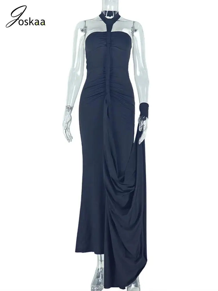 Women's Sleeveless Pleated Elegant Wrap Dress Black – Back View