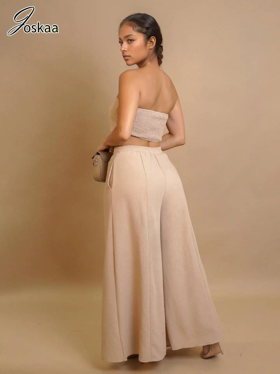 Women's Strapless Flare Wide Leg Two Piece Set White – Side View