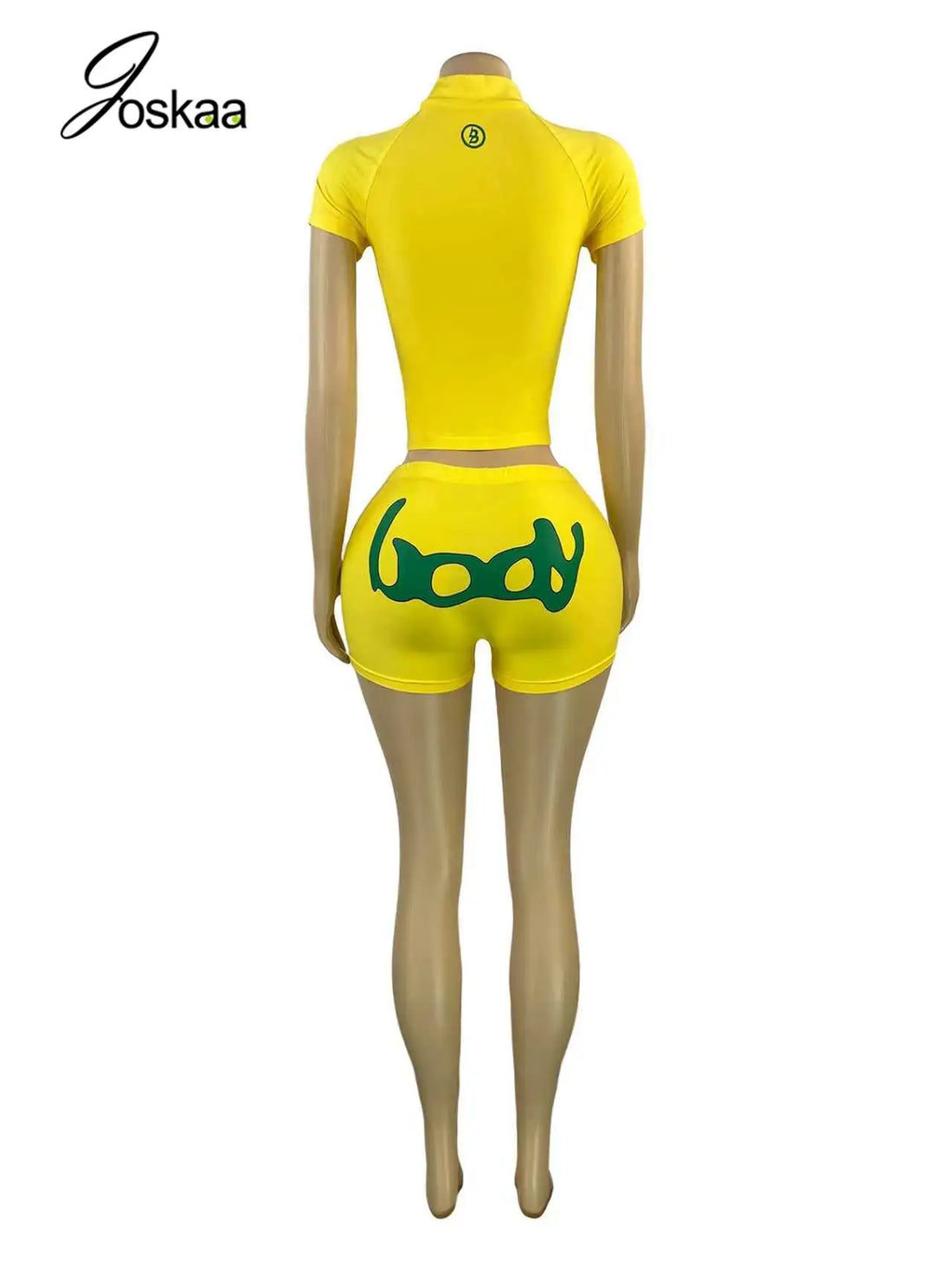 Women's Short Sleeve Bodycon Two Piece Set Green – Detail View