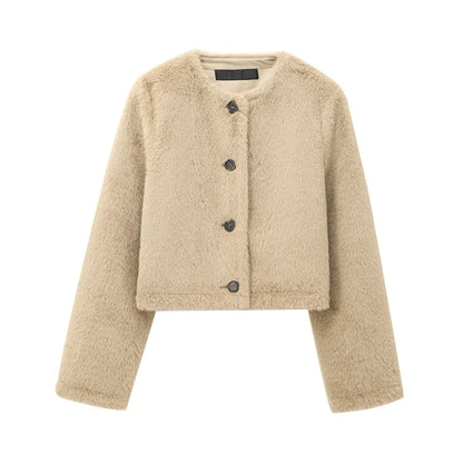 Women's Long Sleeve Crop Luxury Faux Fur Jacket