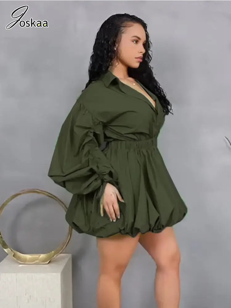 Women's Ruched Long Sleeve Bodycon Mini Dress Yellow – Back View