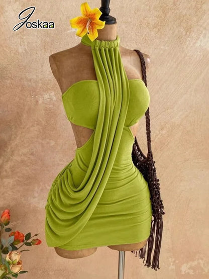 Women's Backless Halter Bodycon Mini Dress Orangered – Back View