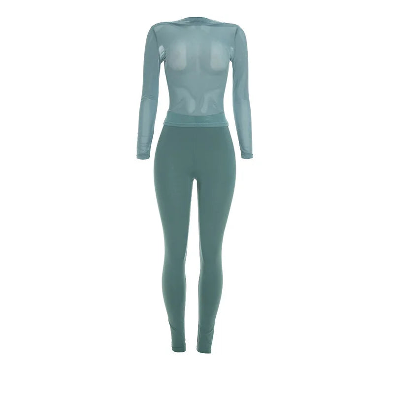Women's Mesh Long Sleeve High Waist Two Piece Set - Additional View 7