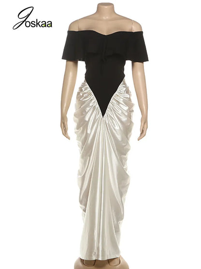 Women's Ruched Off-shoulder Elegant Color Bodycon Dress White – Back View