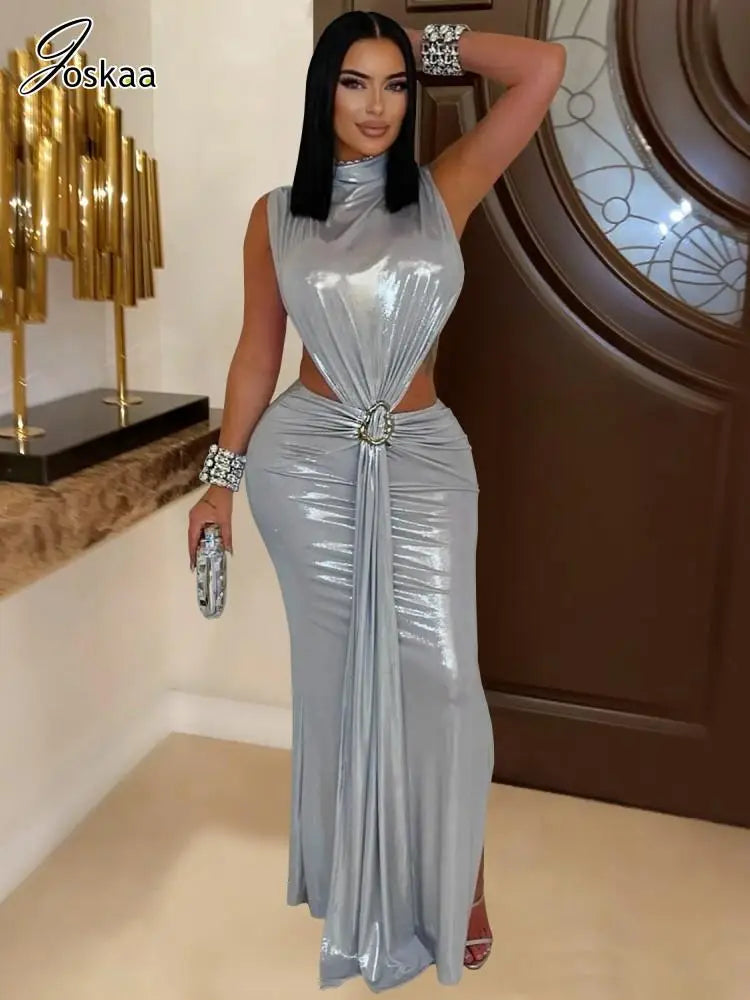 Wholesale Women's Ruched Sleeveless Bodycon Dress Blue – Front View