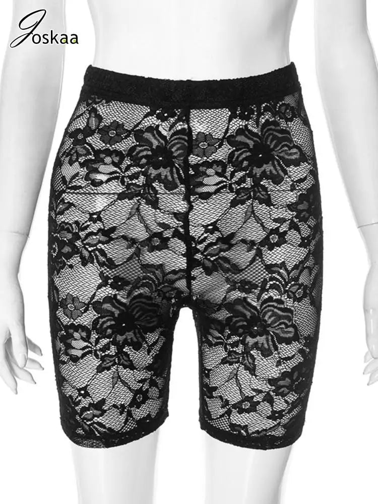 Women's Lace Jacquard Short Leggings Pants Black – Back View