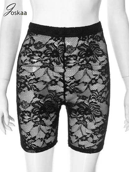 Women's Lace Jacquard Short Leggings Pants Black – Back View
