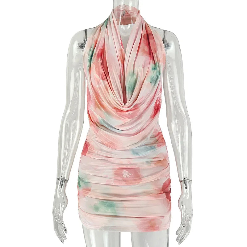 Joskaa Floral Print Backless Halter Pleated Two Piece Set - two piece set image 5