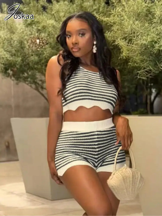 Women's Stripe Knit Ribbed Two Piece Set – Women's Fashion Wholesale – Front View