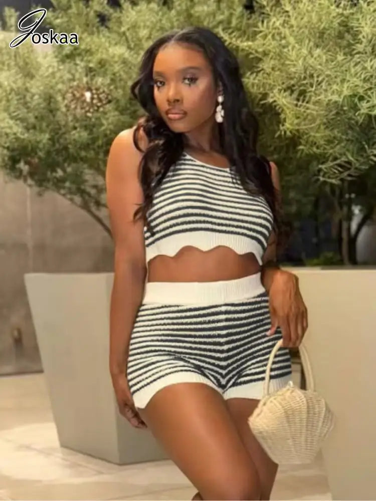 Women's Stripe Knit Ribbed Two Piece Set – Women's Fashion Wholesale – Front View