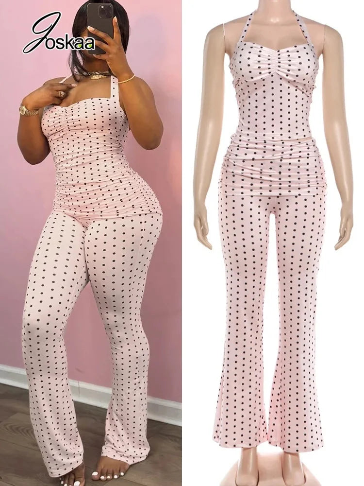 Women's Polka Dot Backless Halter Two Piece Set – Women's Fashion Wholesale – Front View