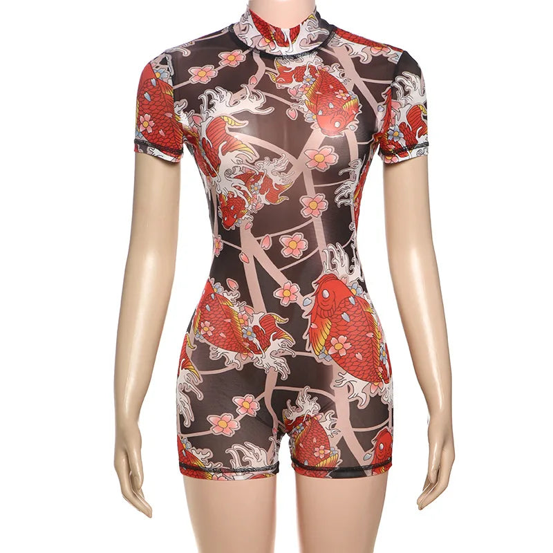 Wholesale Women's Mesh Backless High Waist Romper
