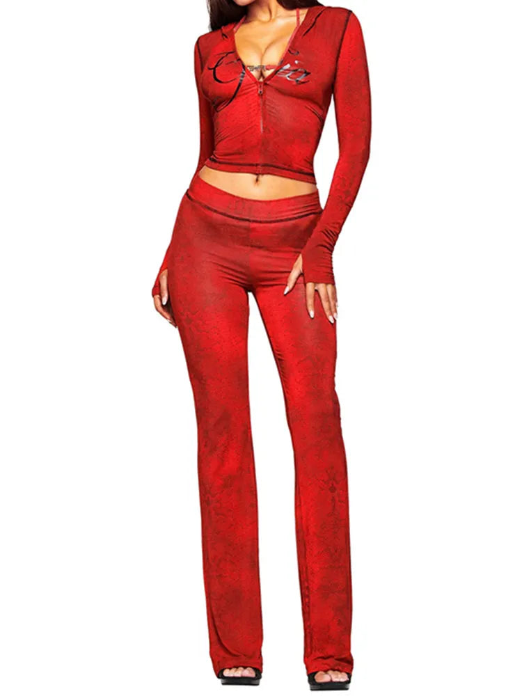 Joskaa Zip Up Hooded Long Sleeve Crop Two Piece Set - two piece set image 11