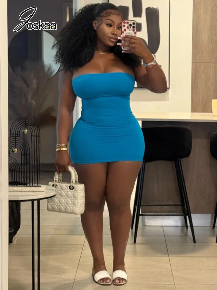 Women's Strapless Sleeveless Bodycon Mini Dress - Women's Fashion Wholesale - Front View