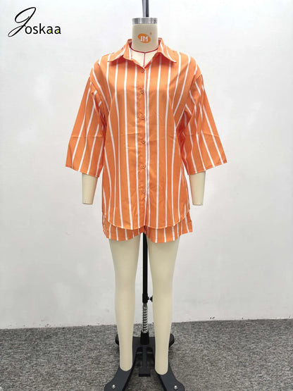 Women's Stripe Striped Oversized Two Piece Set Orange – Back View