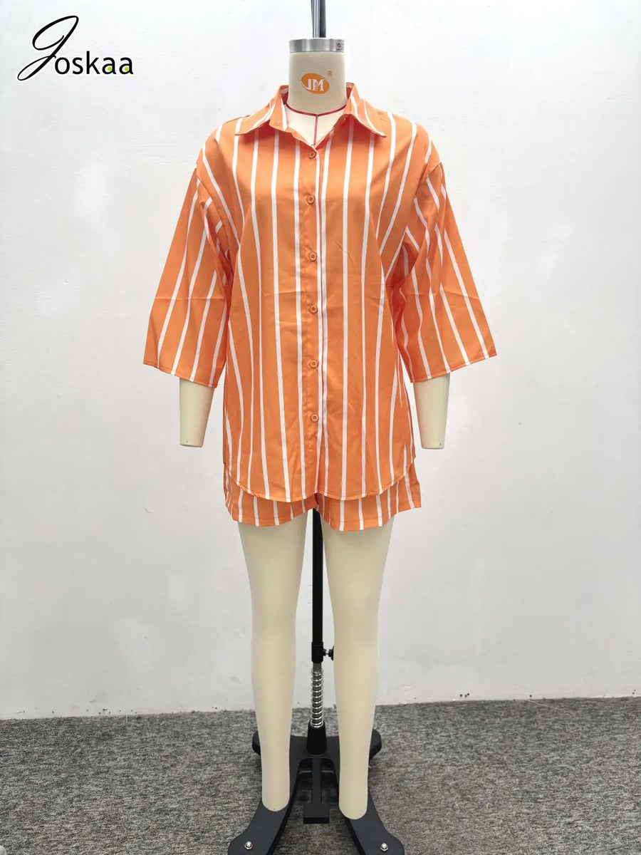 Women's Stripe Striped Oversized Two Piece Set Orange – Back View
