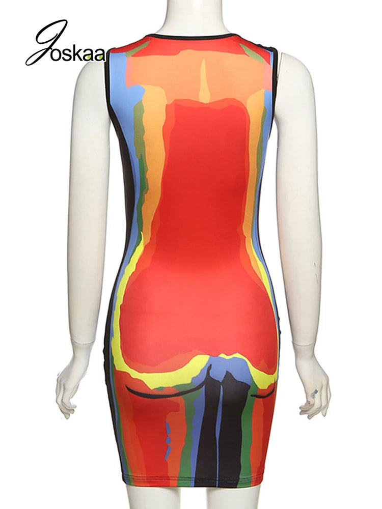 Women's Sleeveless Rainbow Printed Graffiti Dress 10 – Detail View