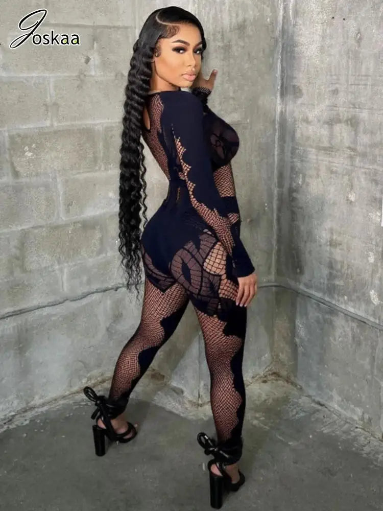 Wholesale Women's Lace Long Sleeve Bodycon Romper Black – Side View