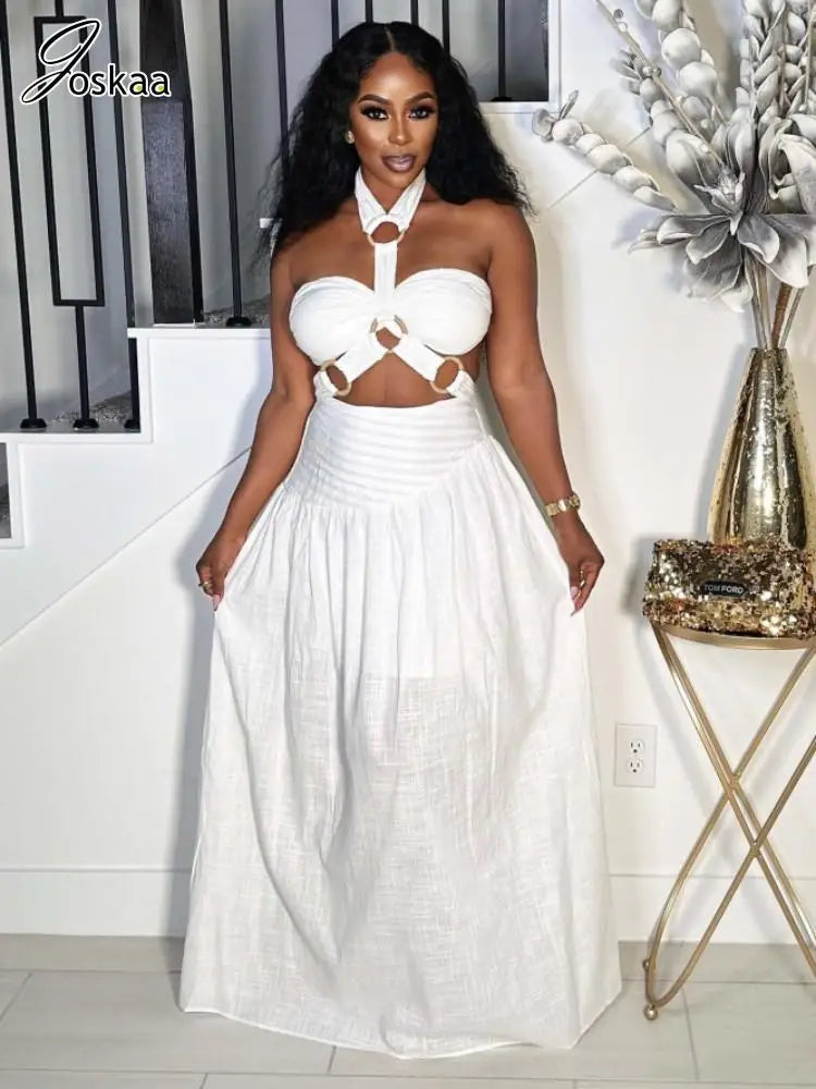 Women's Backless Halter Maxi Two Piece Bikini Set – Women's Fashion Wholesale – Front View