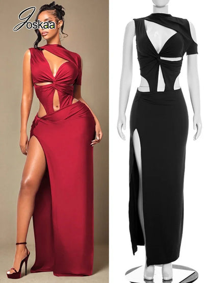 Women's Cutout Bodycon Knot Irregular Single Maxi Dress – Women's Fashion Wholesale – Front View