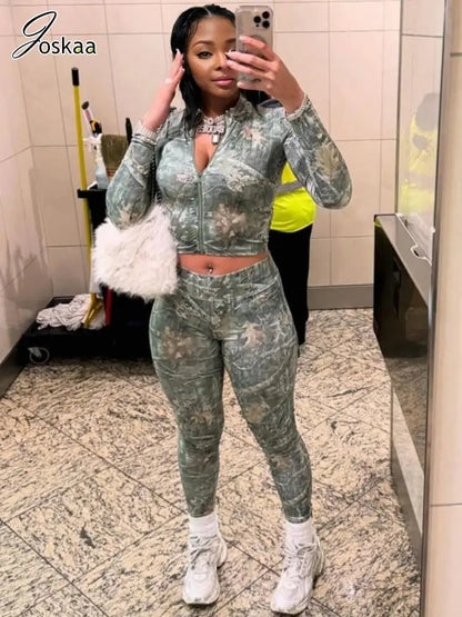 Women's Long Sleeve Crop High Waist Two Piece Set – Women's Fashion Wholesale – Front View