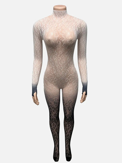 Women's Lace Backless Long Sleeve Romper