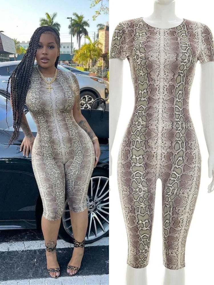 Women's Snake Print Backless Bodycon Romper - Detail View 7
