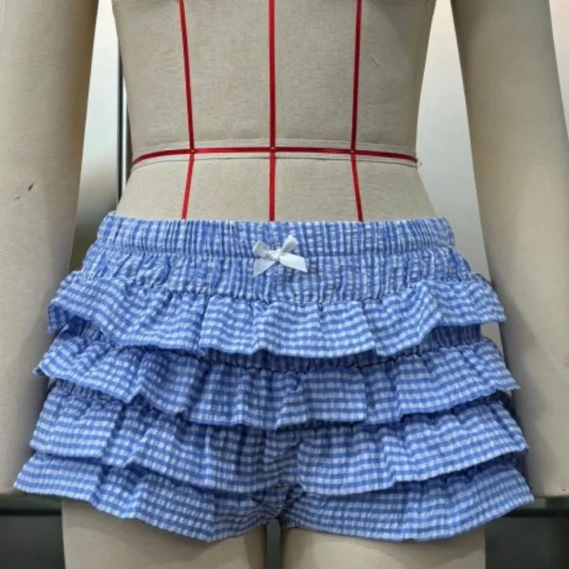 Wholesale Women's Plaid Tiered Low Waist Shorts