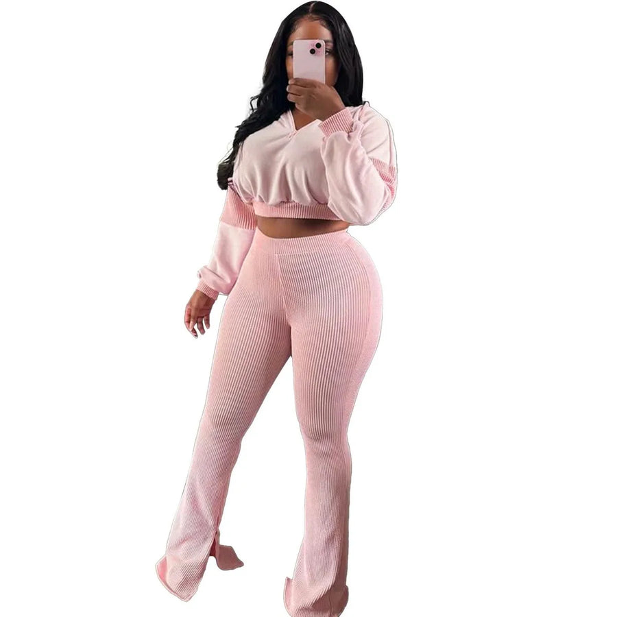 Women's Long Sleeve Flare Hooded Two Piece Set