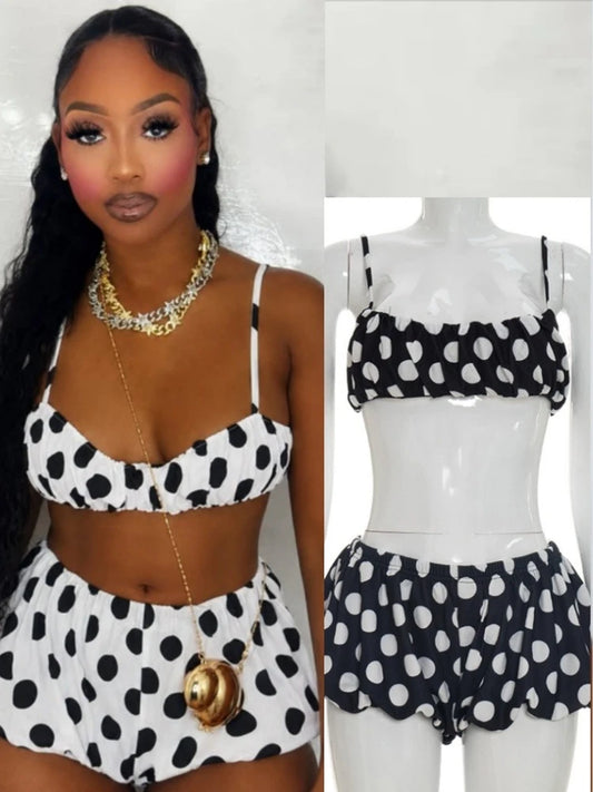 Women's Polka Dot Two Piece Set Print Cropped - Front View