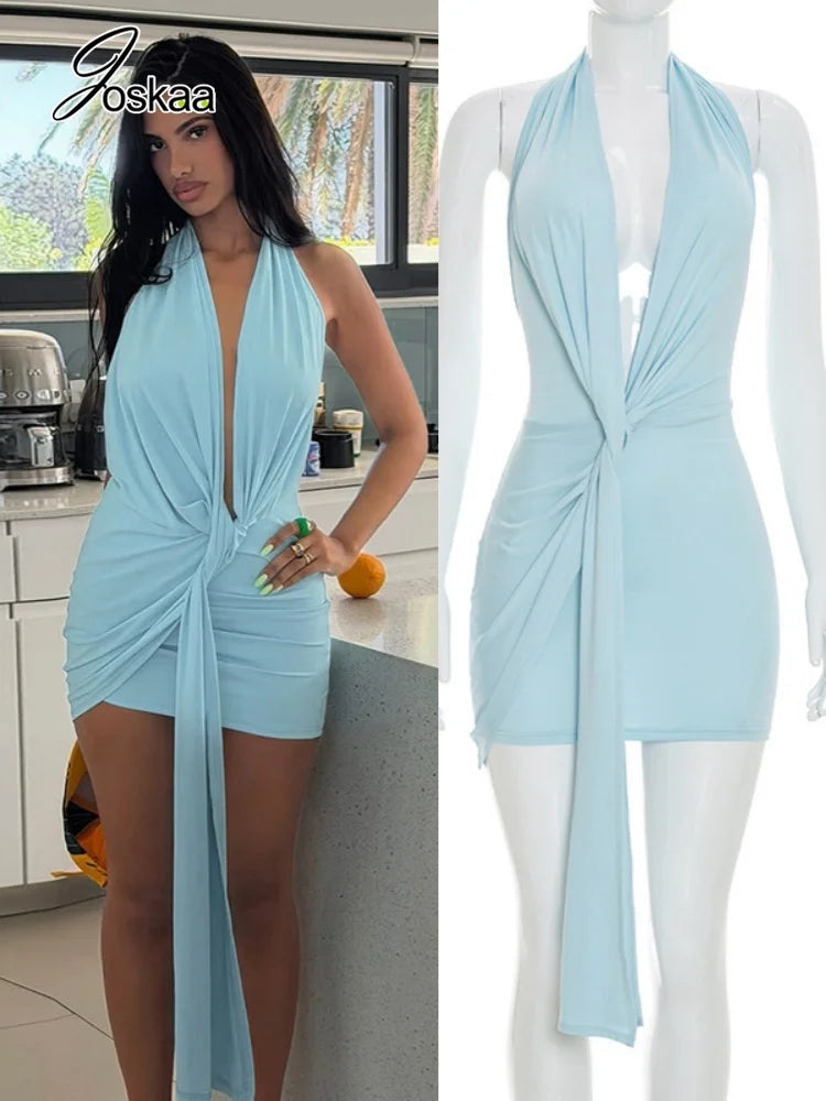 Women's Backless Halter Sleeveless Mini Dress – Women's Fashion Wholesale – Front View
