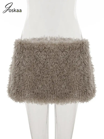 Women's Bodycon Mini Fall Furry A-line Skirt Brown – Back View