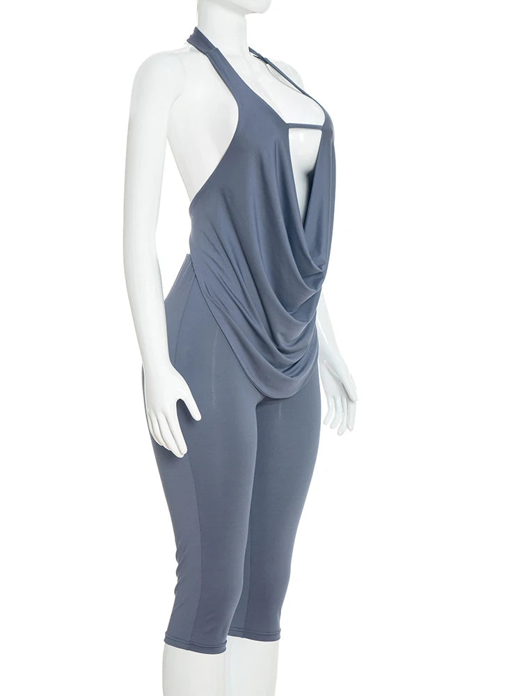 Joskaa Backless Halter Crop Two Piece Set - two piece set image 3
