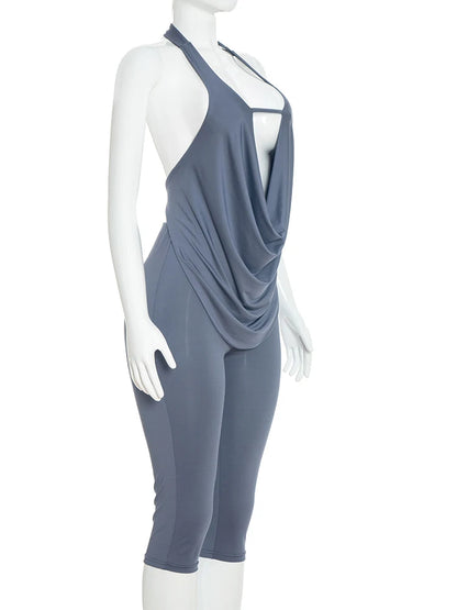 Joskaa Backless Halter Crop Two Piece Set - two piece set image 3