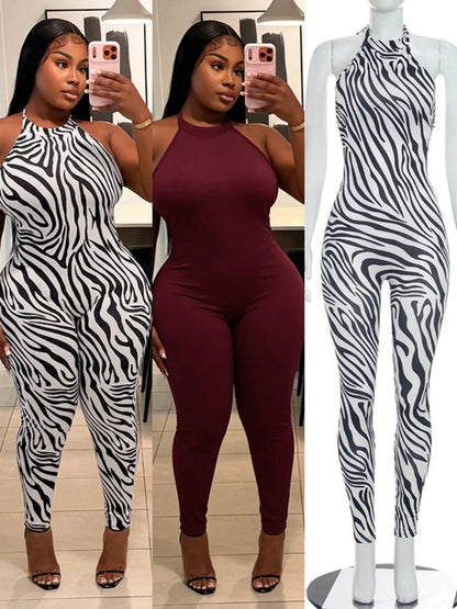 Women's Zebra Print Striped Backless Halter Romper - Additional View 8