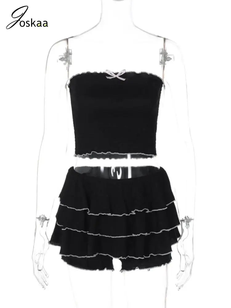 Wholesale Women's Ruched Strapless Two Piece Set Black – Back View