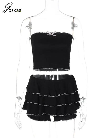 Wholesale Women's Ruched Strapless Two Piece Set Black – Back View