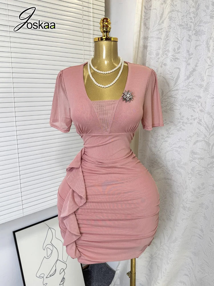 Women's Mesh Ruched Bodycon Mini Dress - Front View
