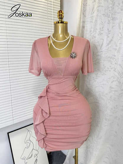 Women's Mesh Ruched Bodycon Mini Dress - Front View