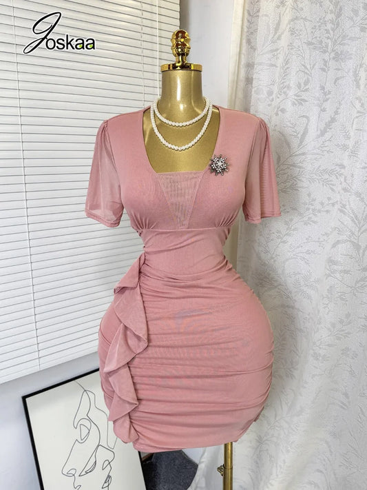 Women's Mesh Ruched Bodycon Mini Dress - Front View