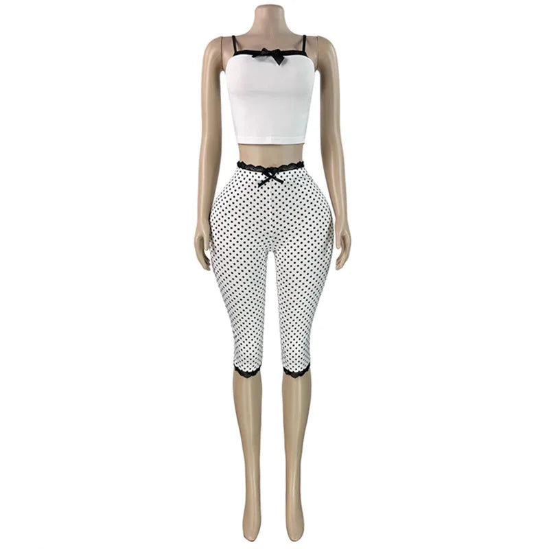 Wholesale Women's Polka Dot Lace Two Piece Set