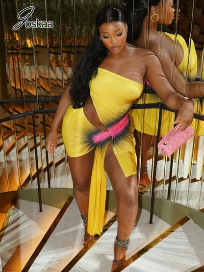 Women's Ruched Backless Cutout Mini Dress Yellow – Front View